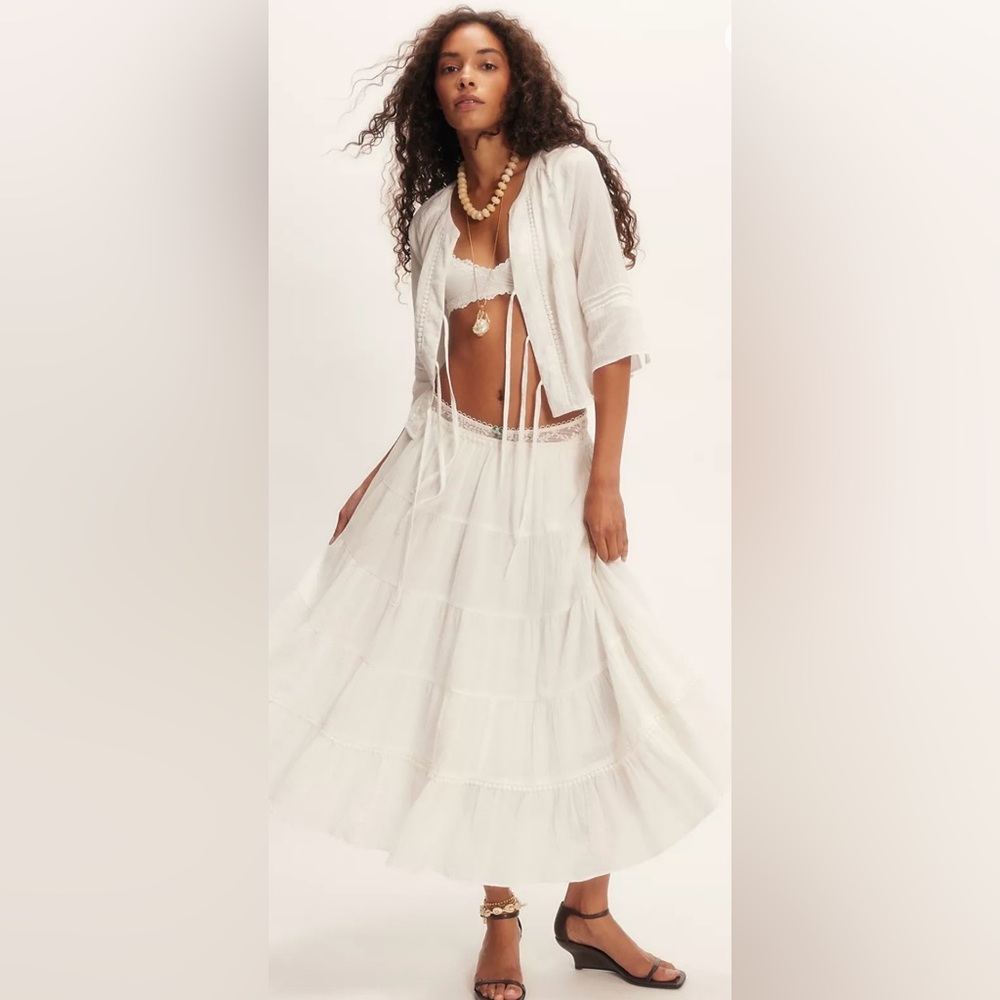 NWT $170 LARGE FREE PEOPLE OUTFIT SHIRT TOP BLOUSE SKIRT BRIGHT SIDE SET IVORY